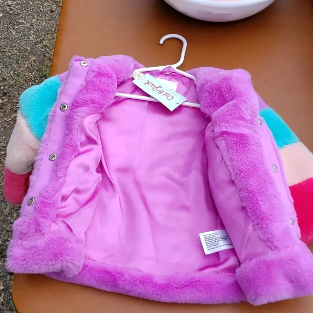 NWT Cat & Jack Lined Fuzzy Jacket Coat Sz 2T